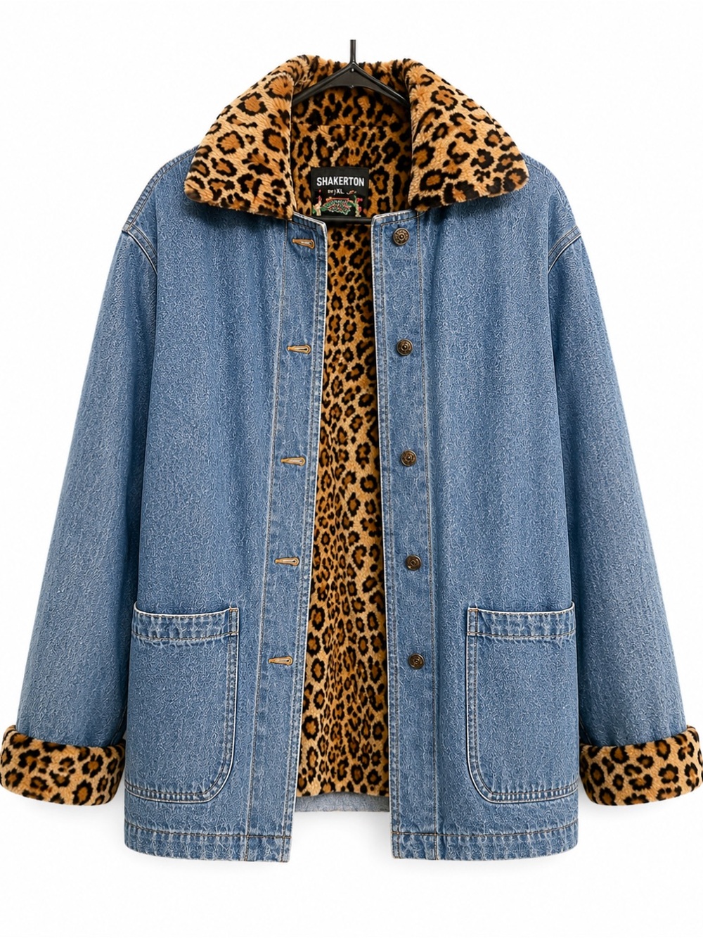 Vintage Women's Denim Jacket with Leopard Faux-Fur Lining - Denim
Size M